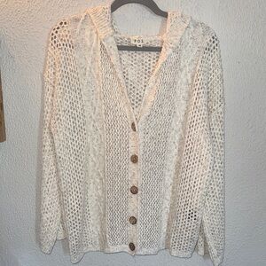 POL Women's Cream Button-Up Cardigan with hood Size Medium